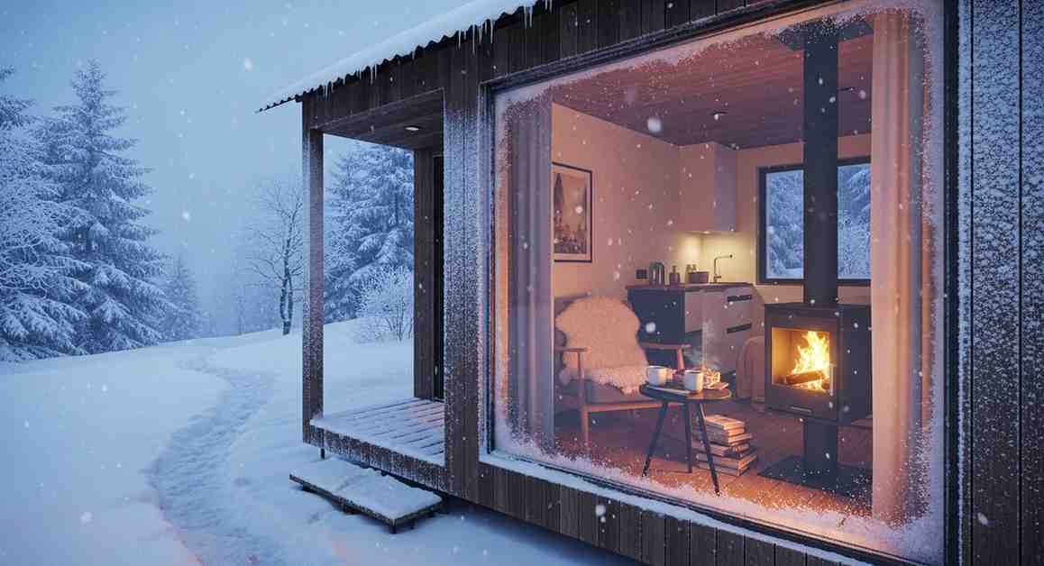 Cozy winter cabin with warm fireplace showing solo traveller tips by Towno