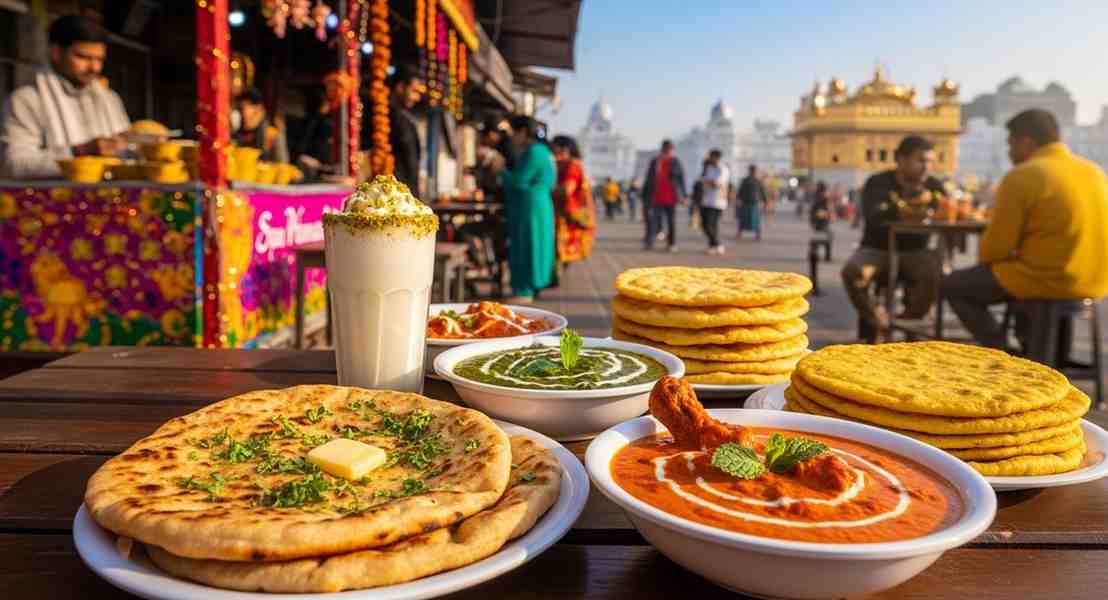 Traditional Punjabi meal with lassi and naan near Golden Temple by towno
